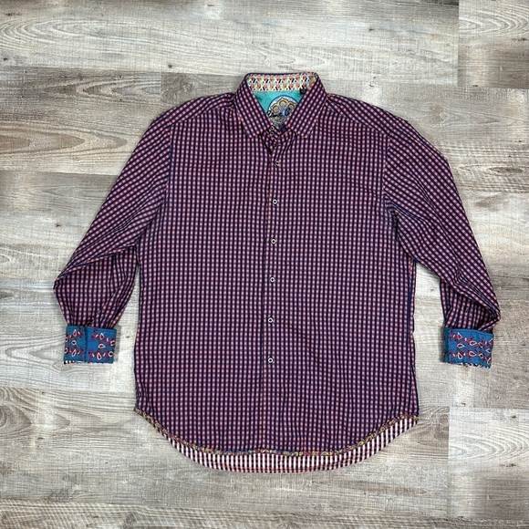 Robert Graham Shirt Men's Sz L Button Up Blue Pink Plaid 100% Cotton - Picture 1 of 11